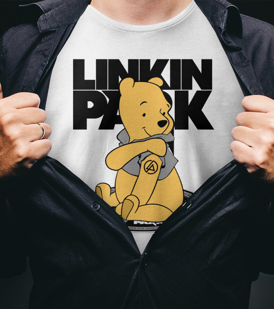 Linkin Park Pooh Bear Cuddling With Iconic T-Shirt