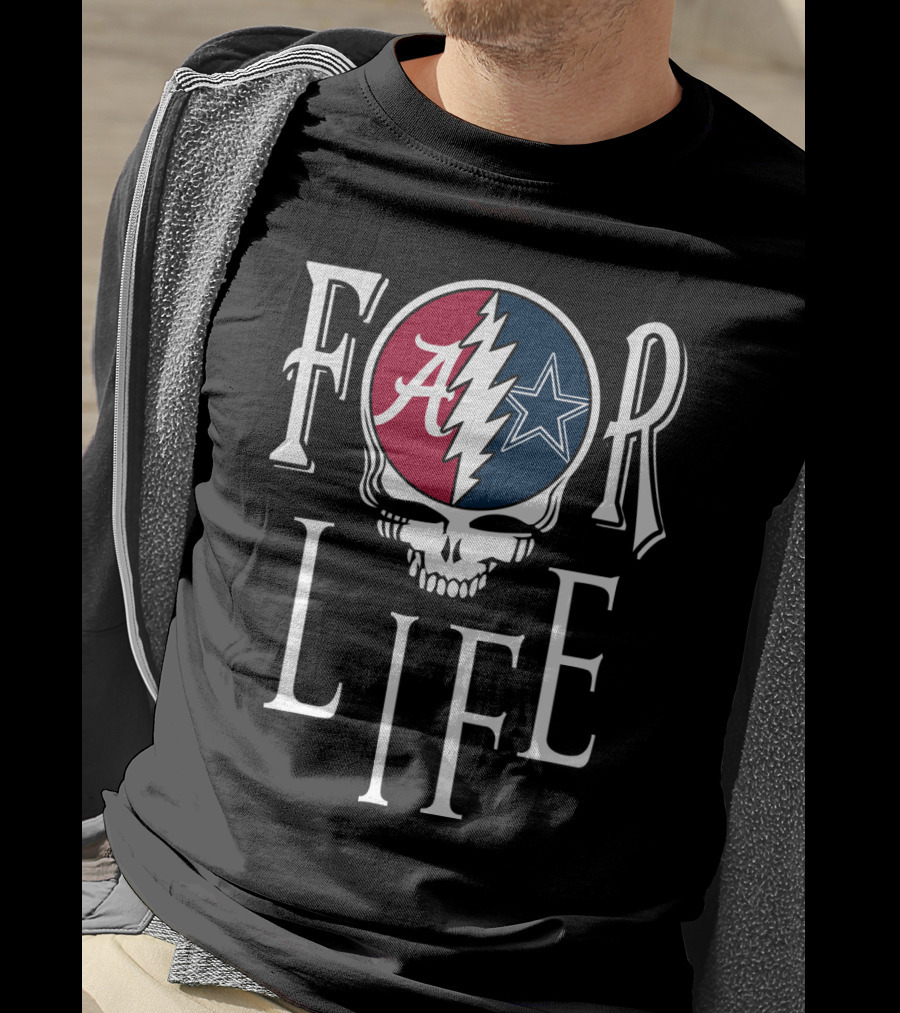 For Life Alabama Crimson Tide And Dallas Cowboys Fan Skull T-Shirt