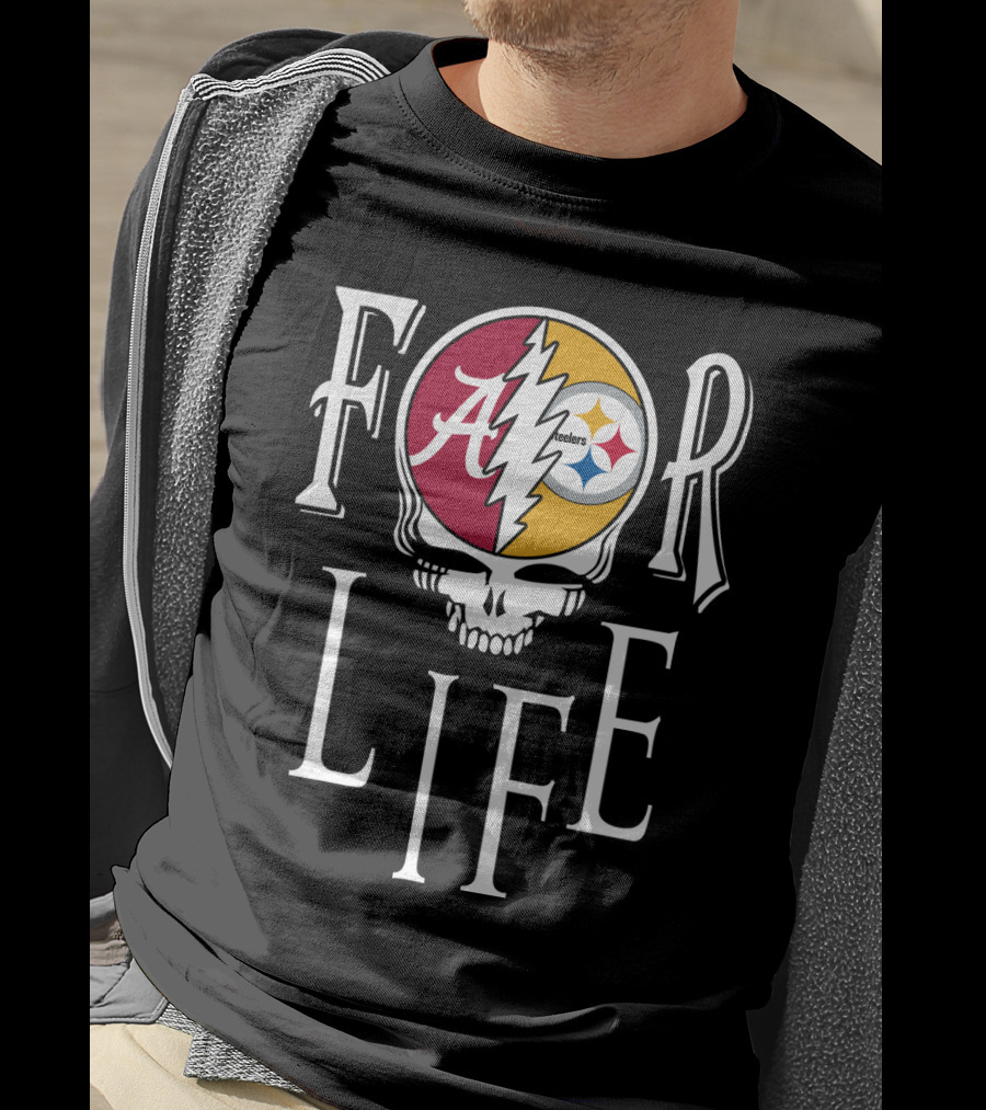 For Life Alabama Crimson Tide Steelers Grateful Dead Skull T-Shirt