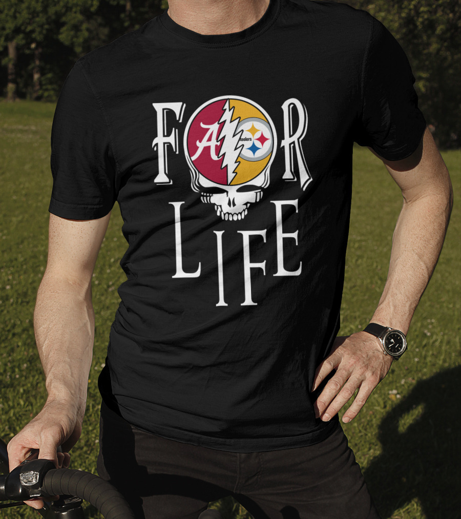 For Life Alabama Crimson Tide Steelers Grateful Dead Skull T-Shirt