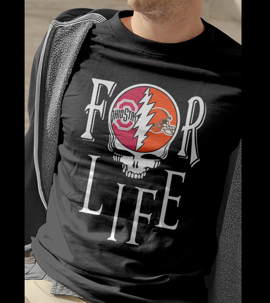 For Life Ohio State Buckeyes Cleveland Browns Skull T-Shirt