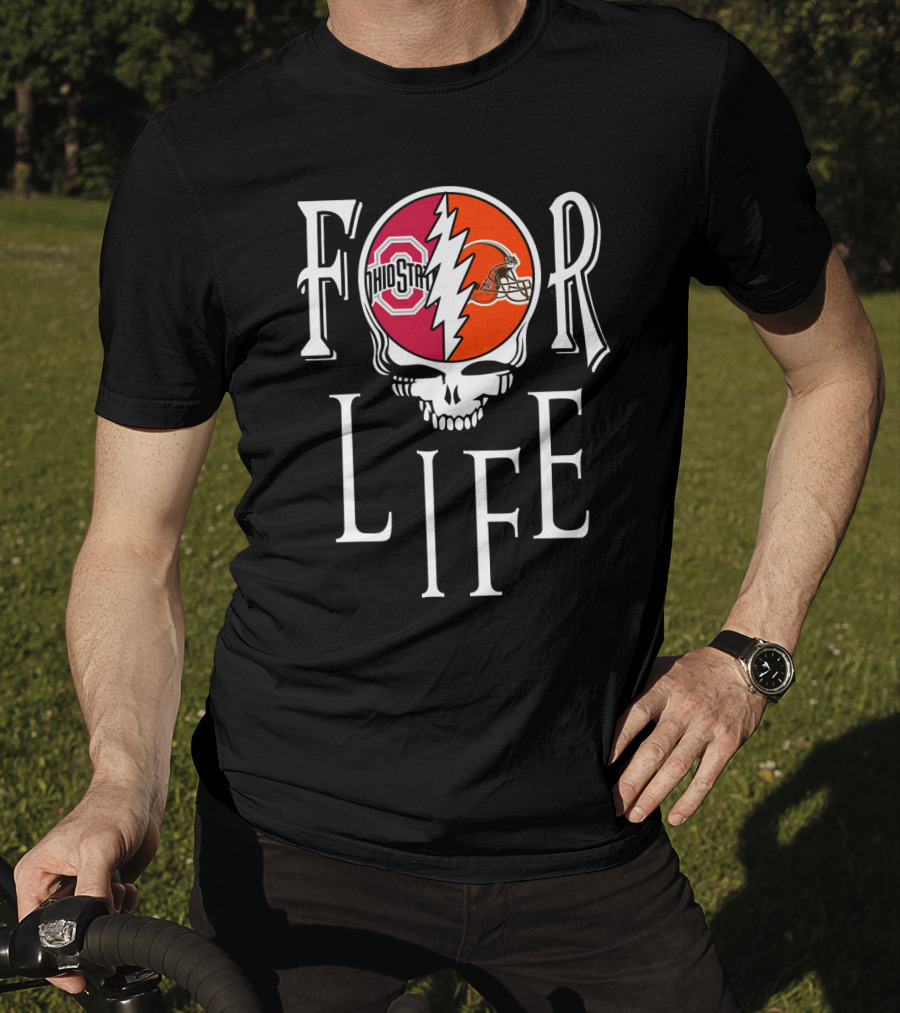 For Life Ohio State Buckeyes Cleveland Browns Skull T-Shirt