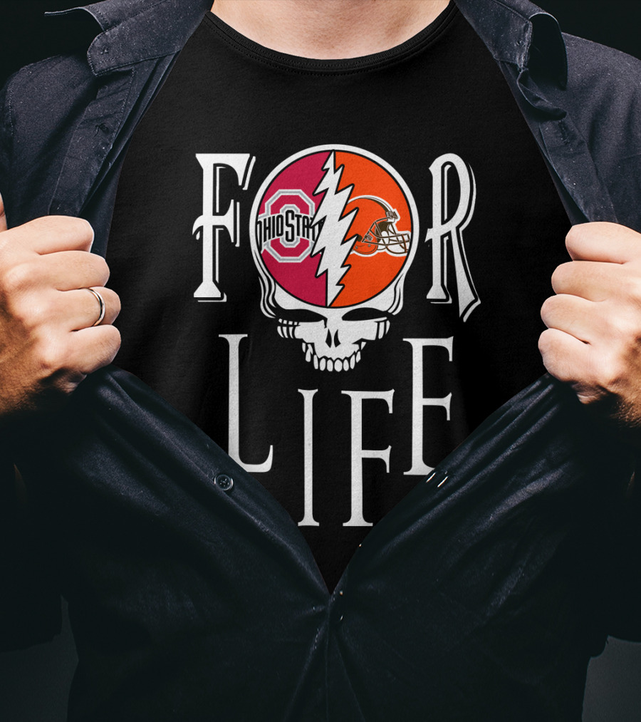 For Life Ohio State Buckeyes Cleveland Browns Skull T-Shirt