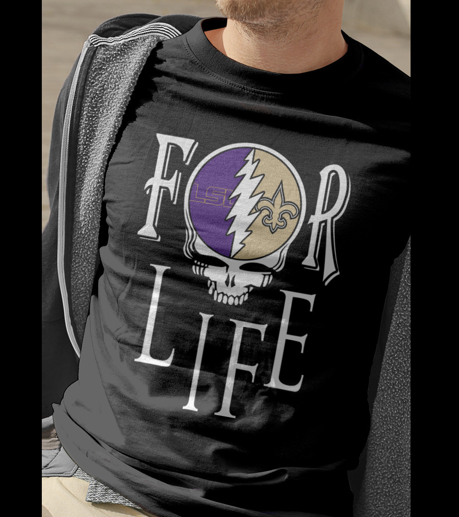 FOR LIFE LSU Tigers Saints Skull NFL NCAA T-Shirt