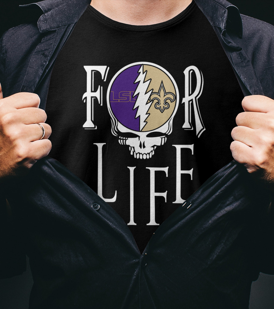 FOR LIFE LSU Tigers Saints Skull NFL NCAA T-Shirt