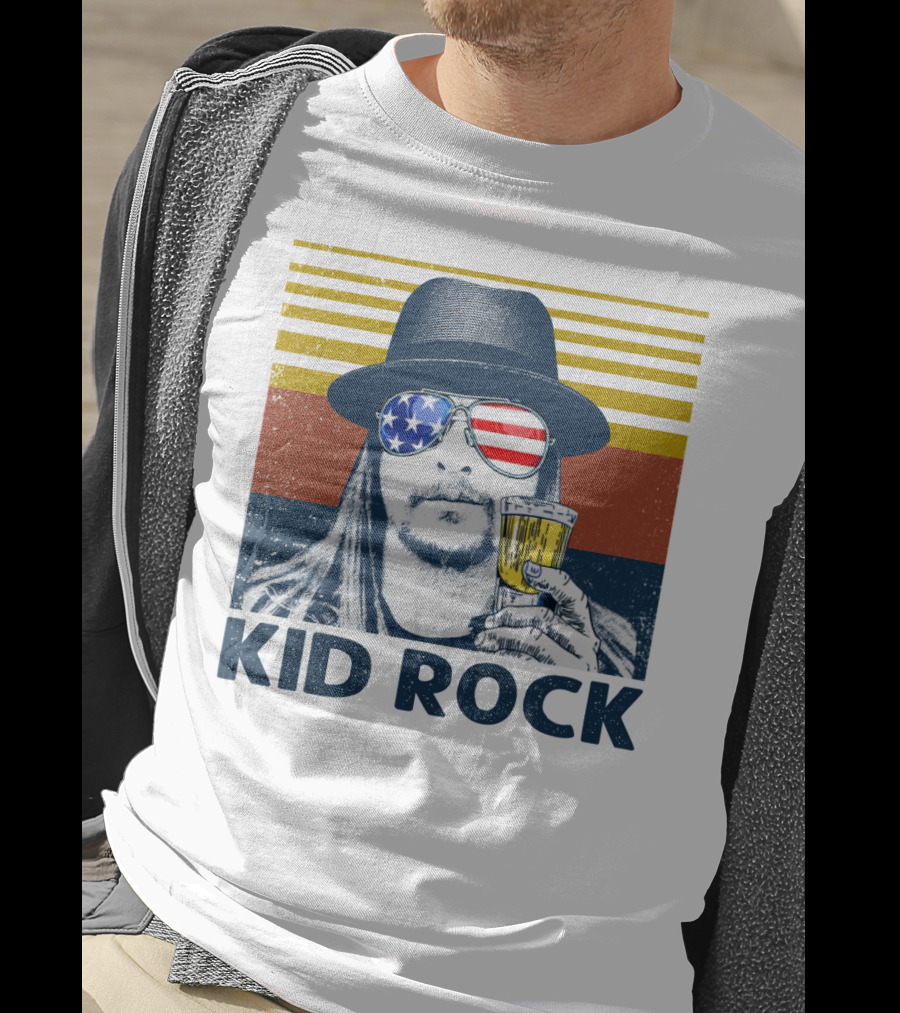 Kid Rock American Flag Sunglasses And Beer T-Shirt