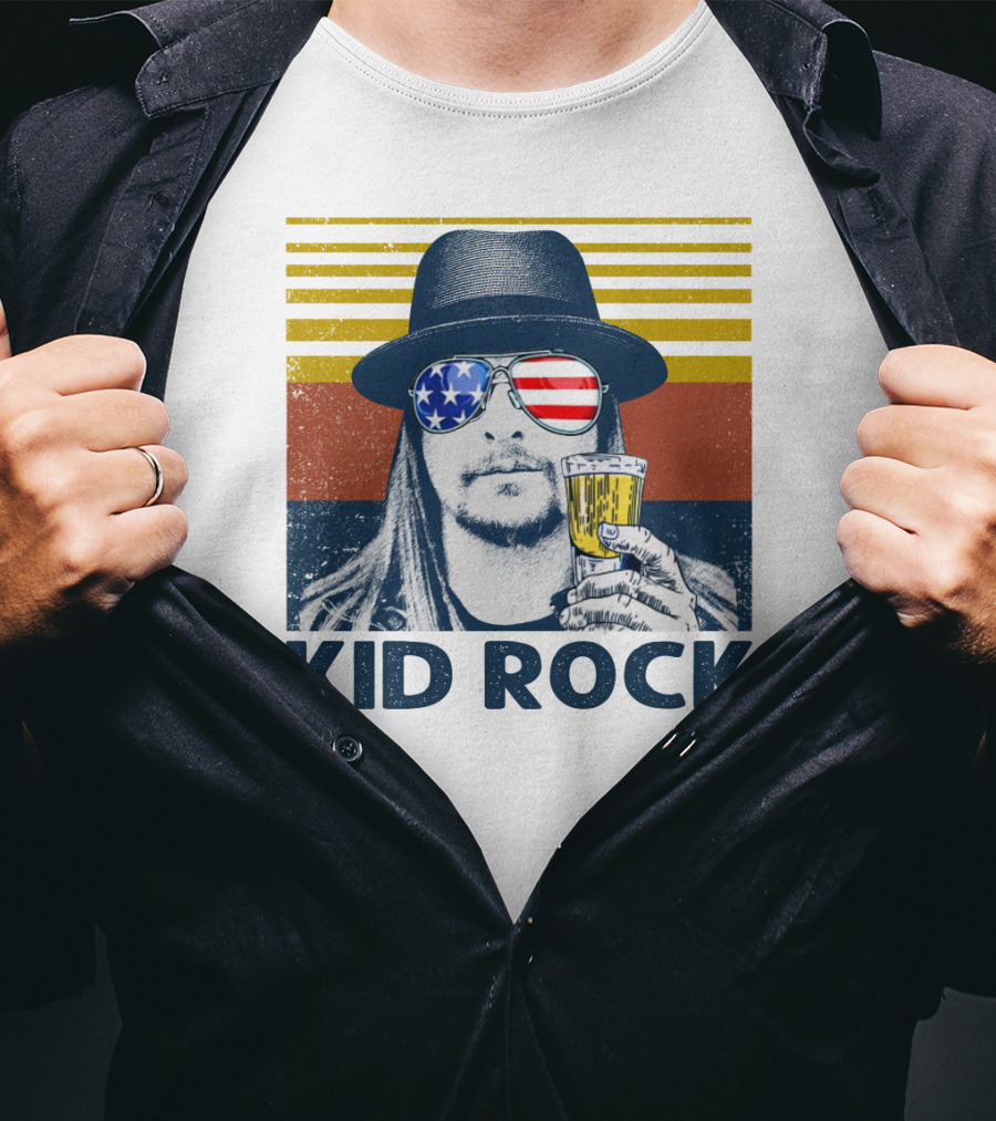 Kid Rock American Flag Sunglasses And Beer T-Shirt