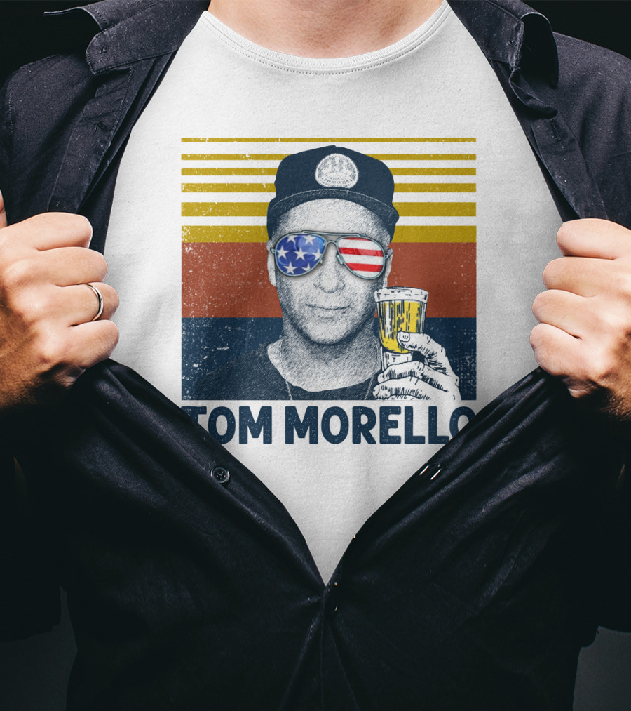 Tom Morello American Flag Sunglasses And Beer T-Shirt