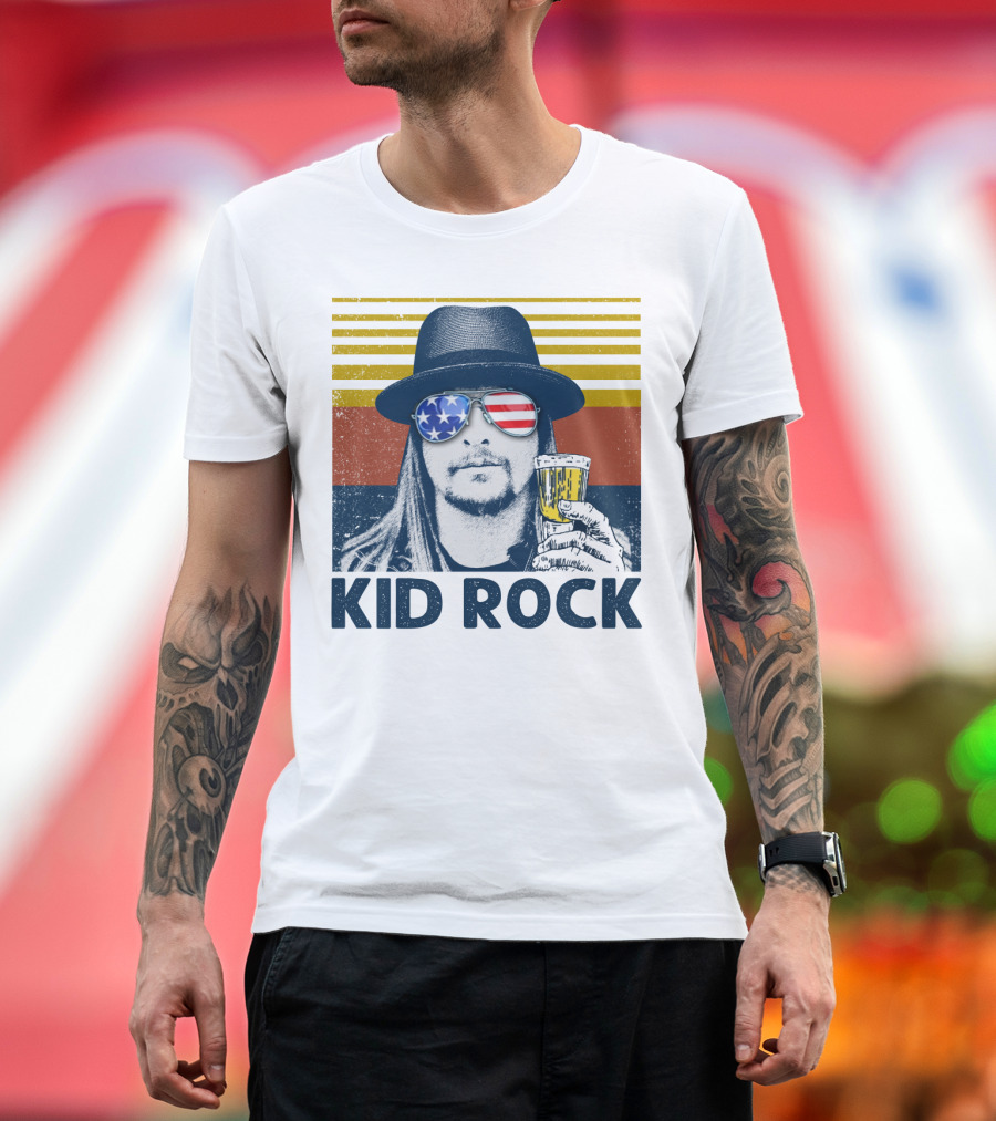 Kid Rock Stars And Stripes Sunglasses Man Holding Beer T-Shirt