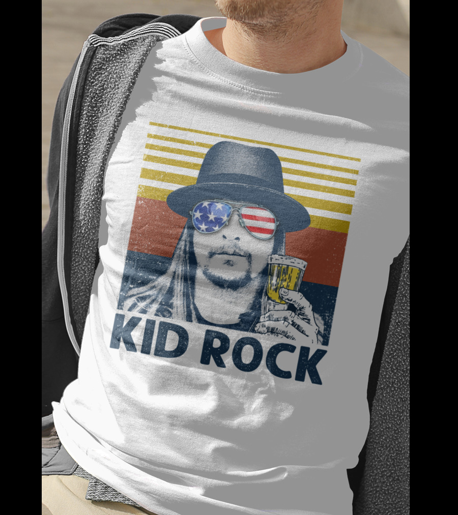 Kid Rock Stars And Stripes Sunglasses Man Holding Beer T-Shirt