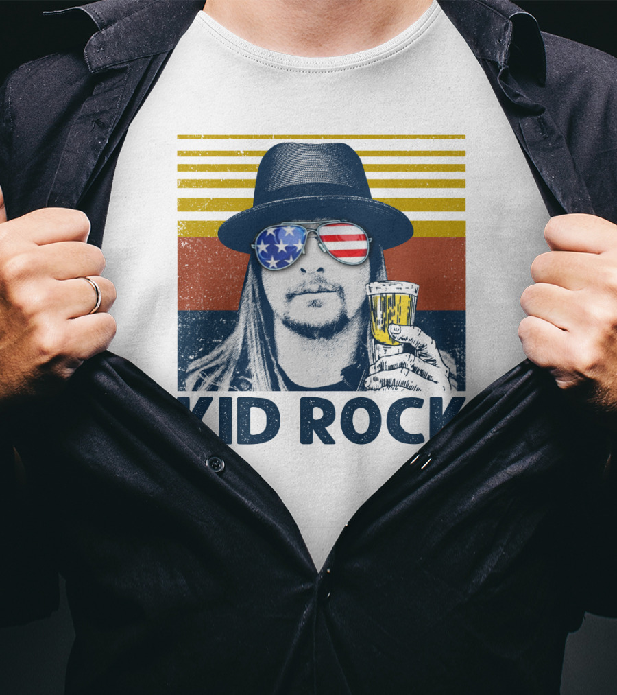 Kid Rock Stars And Stripes Sunglasses Man Holding Beer T-Shirt