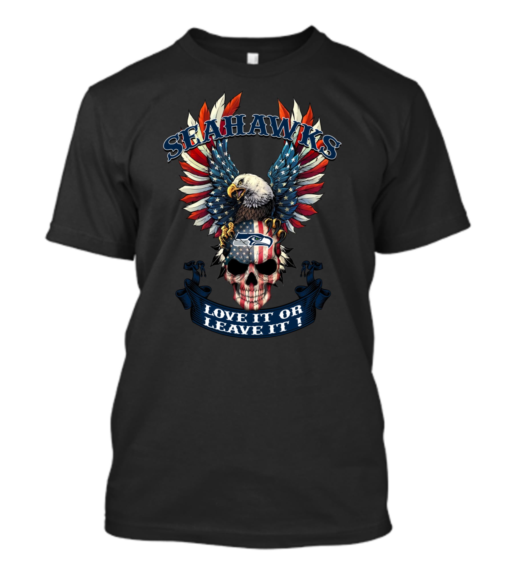 Seahawks Eagle American Flag Skull Love It Or Leave It T-Shirt