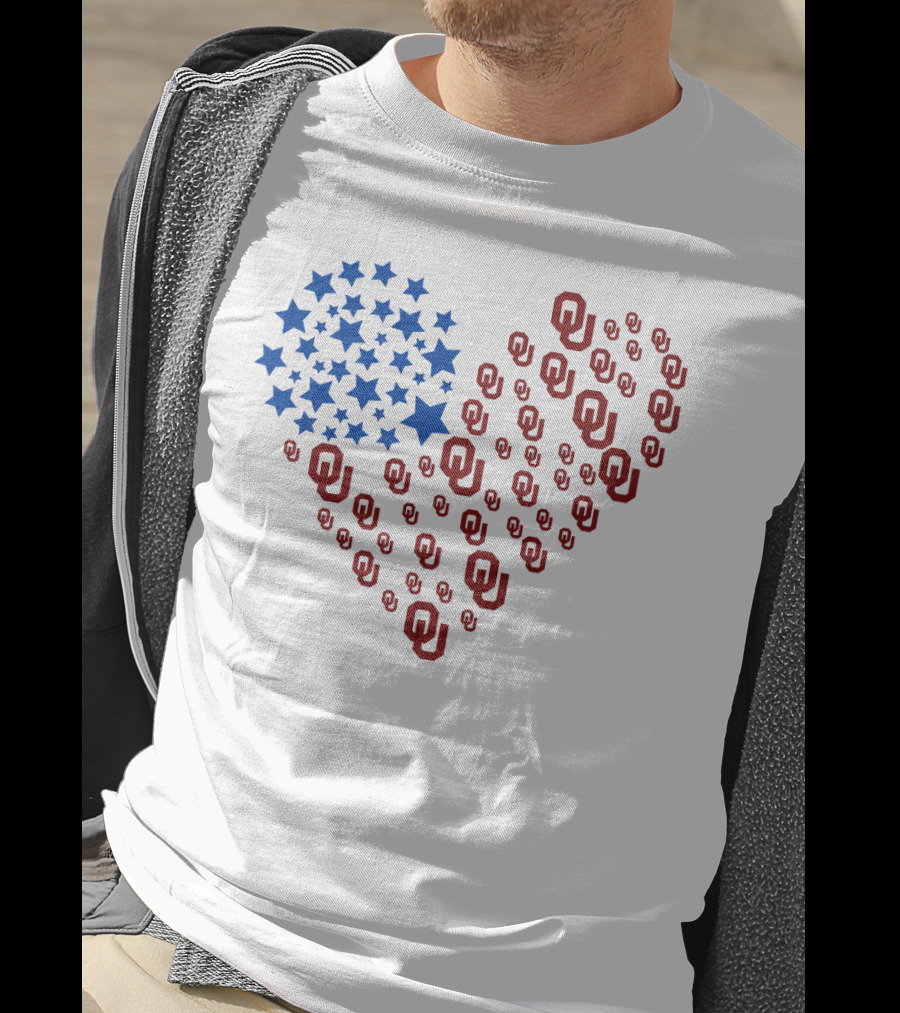 Heartflag Ncaa Oklahoma Stars And Ou Logos Usa Flag T-Shirt