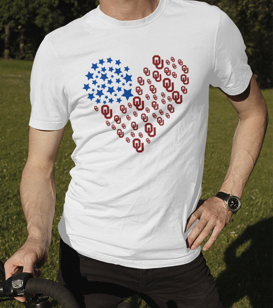 Heartflag Ncaa Oklahoma Stars And Ou Logos Usa Flag T-Shirt