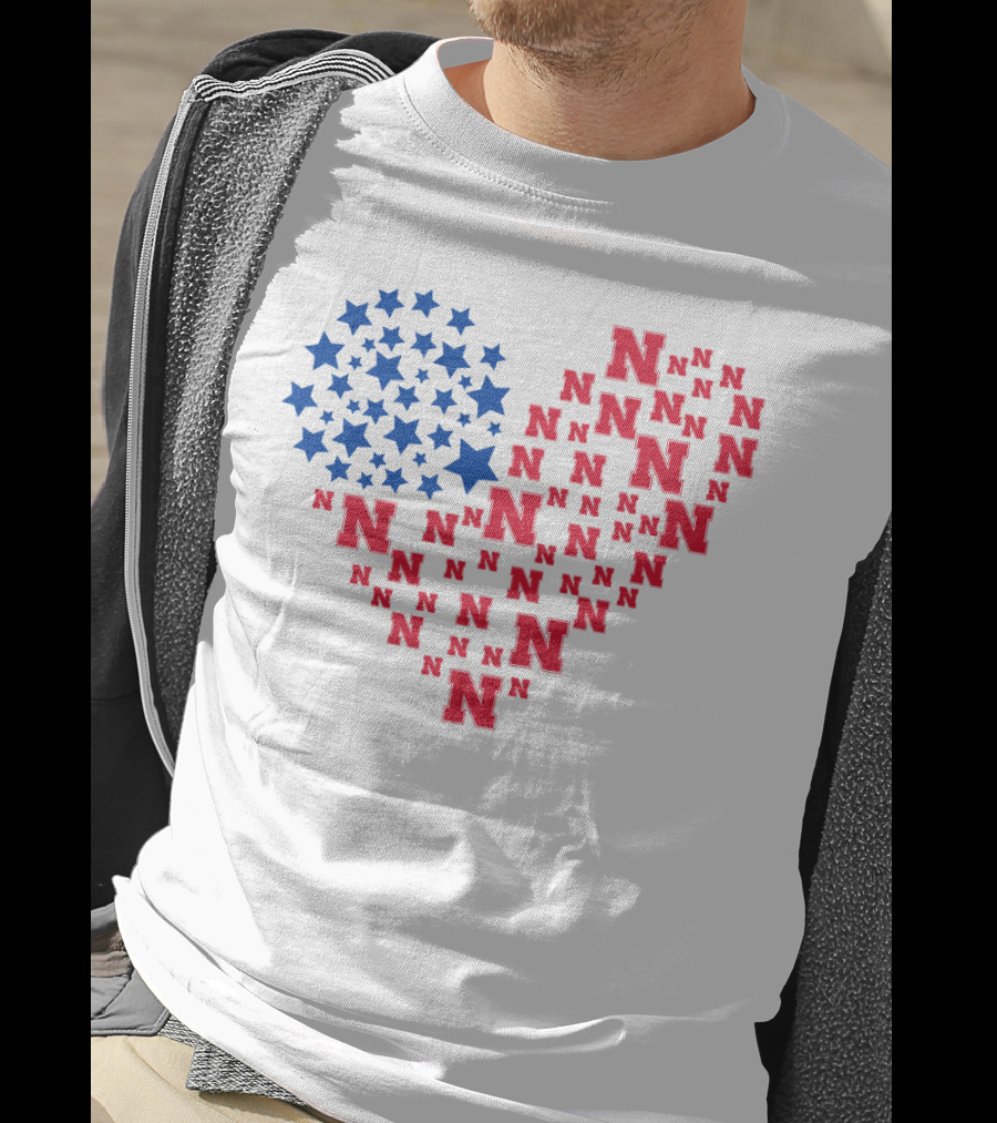 Heartflag Ncaa 19 Nebraska Red N Blue Stars T-Shirt
