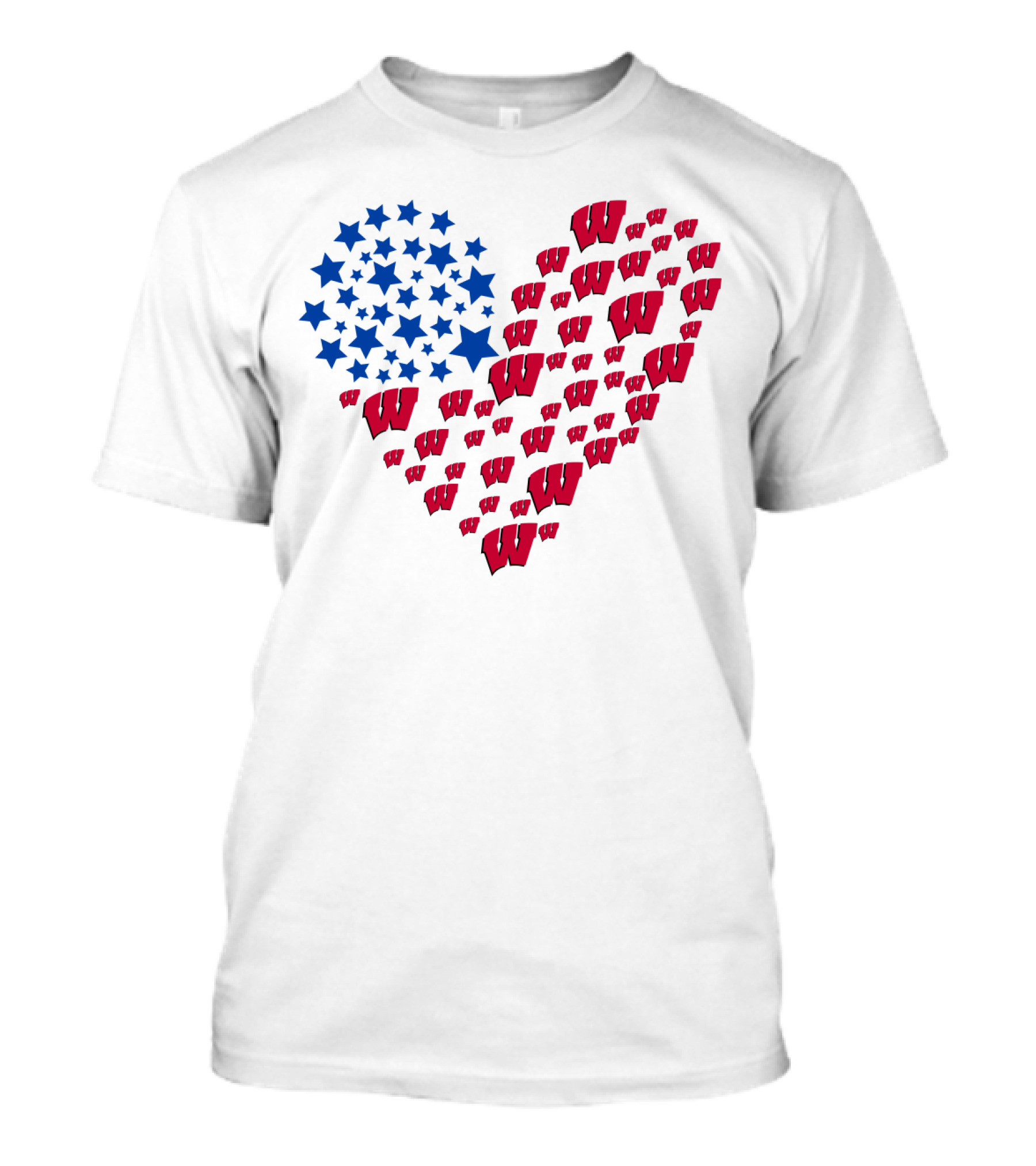 Wisconsin Badgers Heart Blue Stars Red W T-Shirt