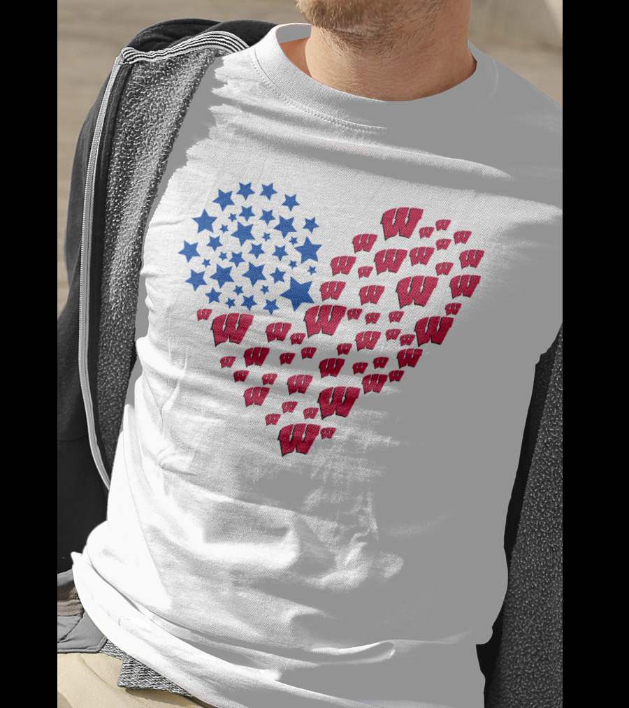Wisconsin Badgers Heart Blue Stars Red W T-Shirt