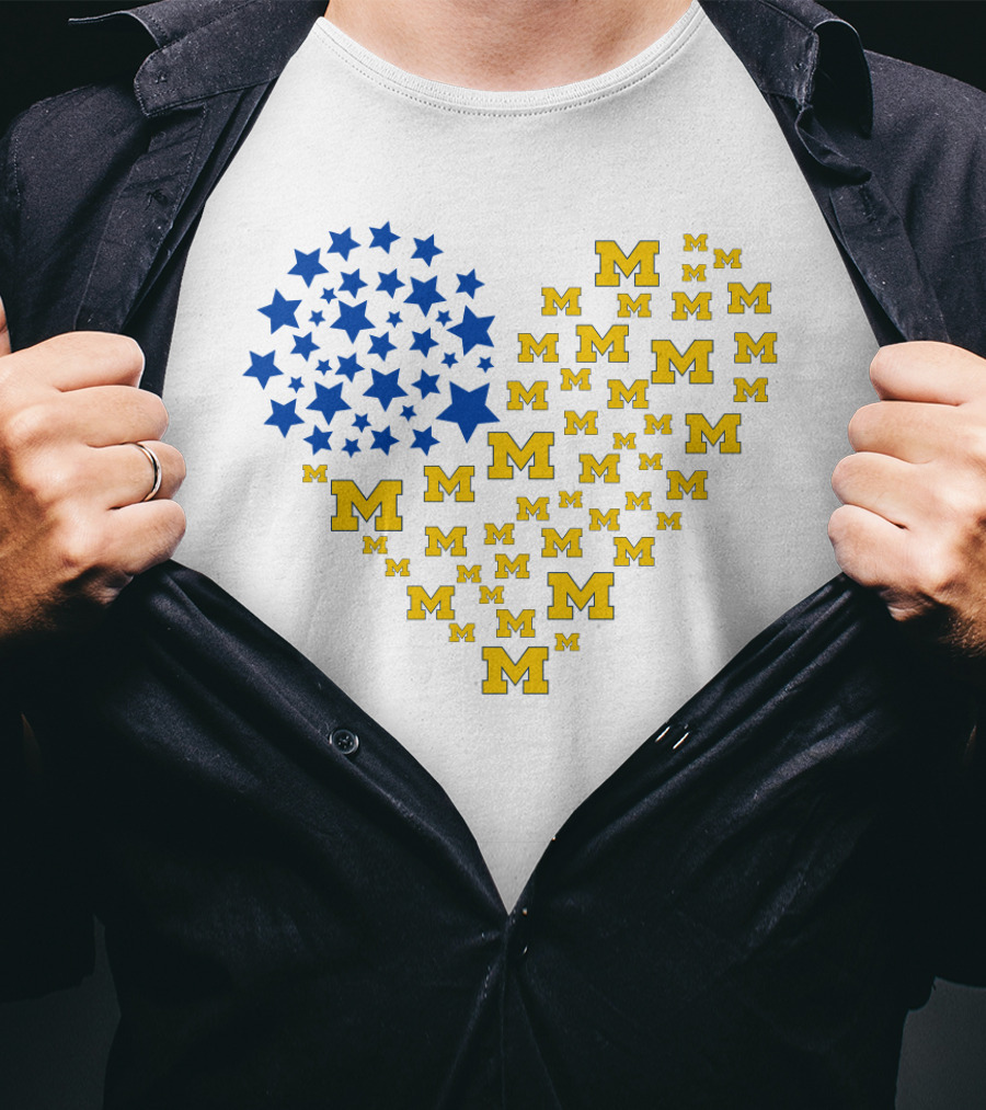 Heartflag Ncaa Michigan Wolverines M Emblem Star Heart T-Shirt