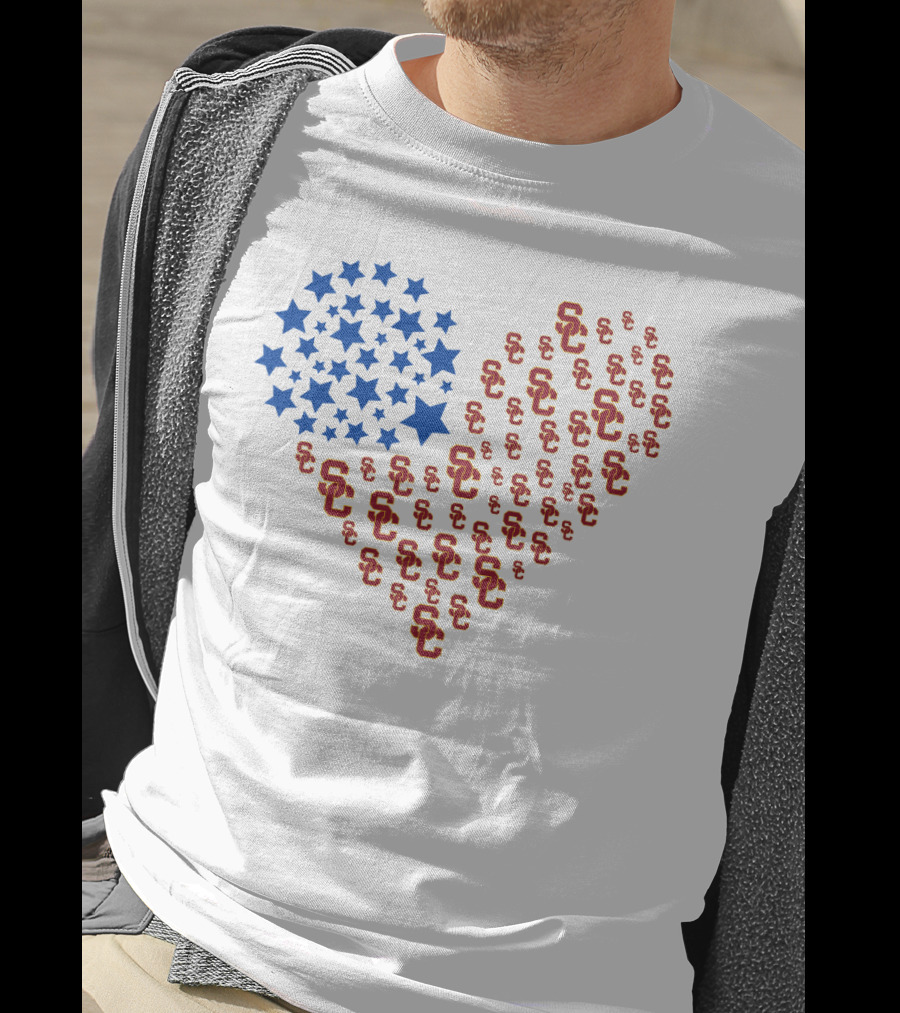 Usc Trojans Heart Flag Stars Ncaa T-Shirt