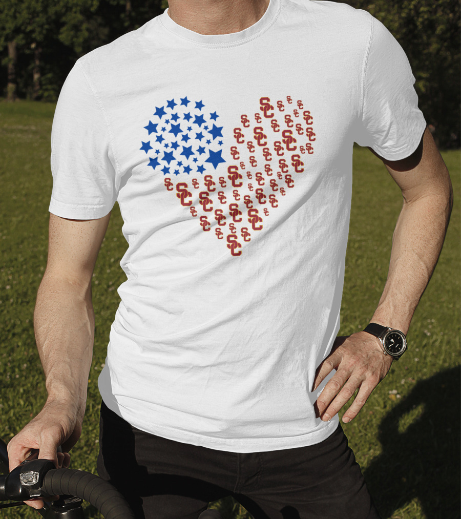 Usc Trojans Heart Flag Stars Ncaa T-Shirt