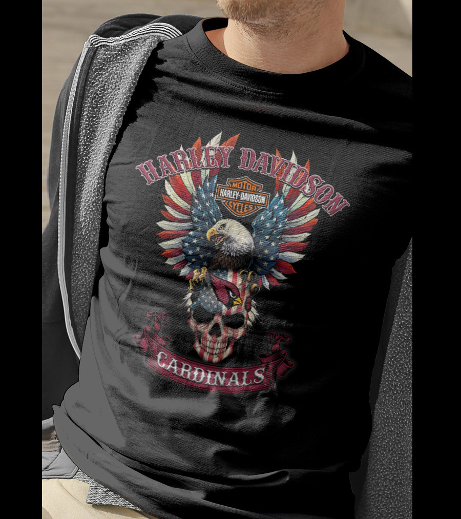 Harley Davidson Motor Cycles Cardinals Nfl Eagle Skull American Flag Vintage T-Shirt