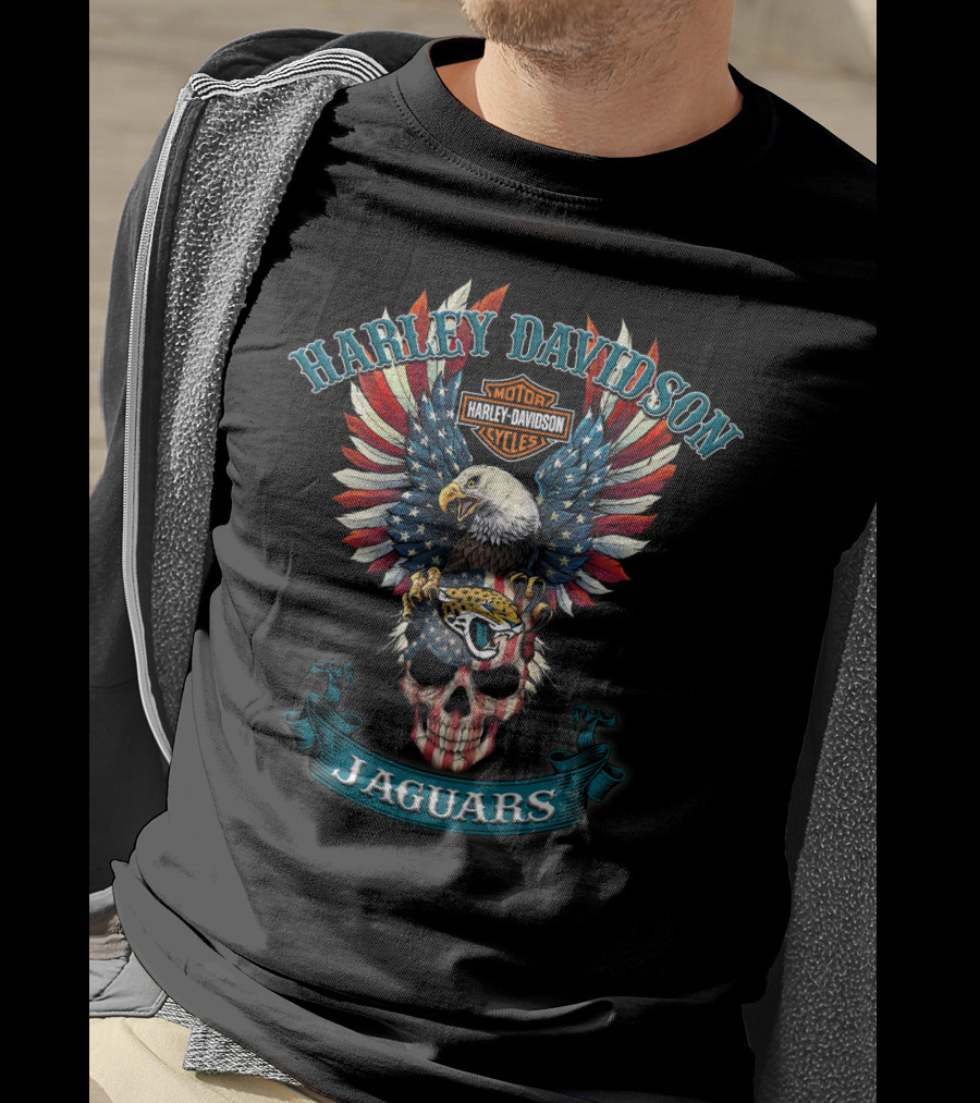 Harley Davidson Motor Cycles Jaguars Eagle Skull American Flag T-Shirt