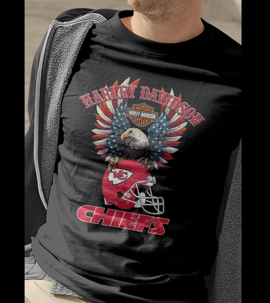 Harley Davidson Motor Cycles Chiefs Nfl Eagle Kansas City Helmet Flag T-Shirt