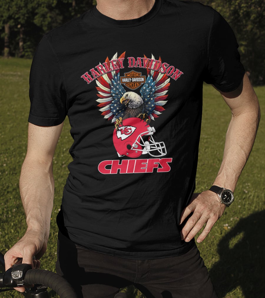 Harley Davidson Motor Cycles Chiefs Nfl Eagle Kansas City Helmet Flag T-Shirt
