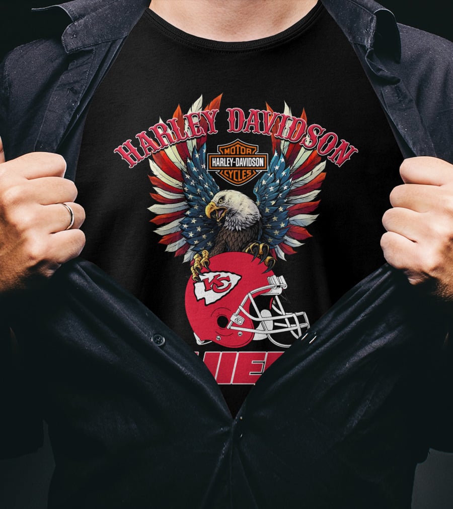 Harley Davidson Motor Cycles Chiefs Nfl Eagle Kansas City Helmet Flag T-Shirt