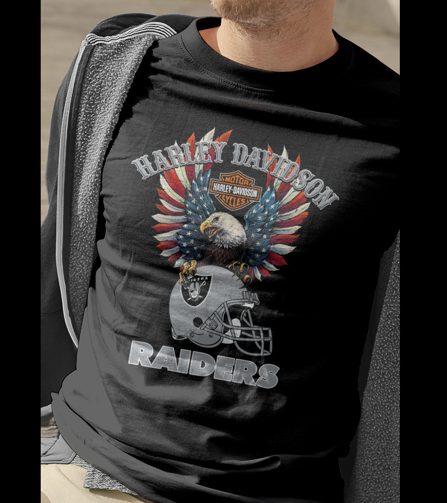 Harley Davidson Motorcycles Nfl Raiders Eagle Helmet T-Shirt