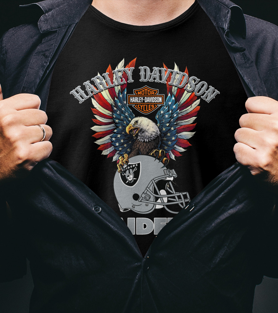 Harley Davidson Motorcycles Nfl Raiders Eagle Helmet T-Shirt