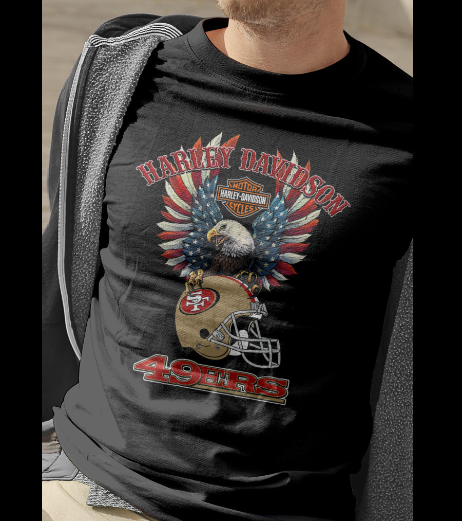 Harley Davidson Motor Cycles 49ers Nfl Bald Eagle Helmet T-Shirt