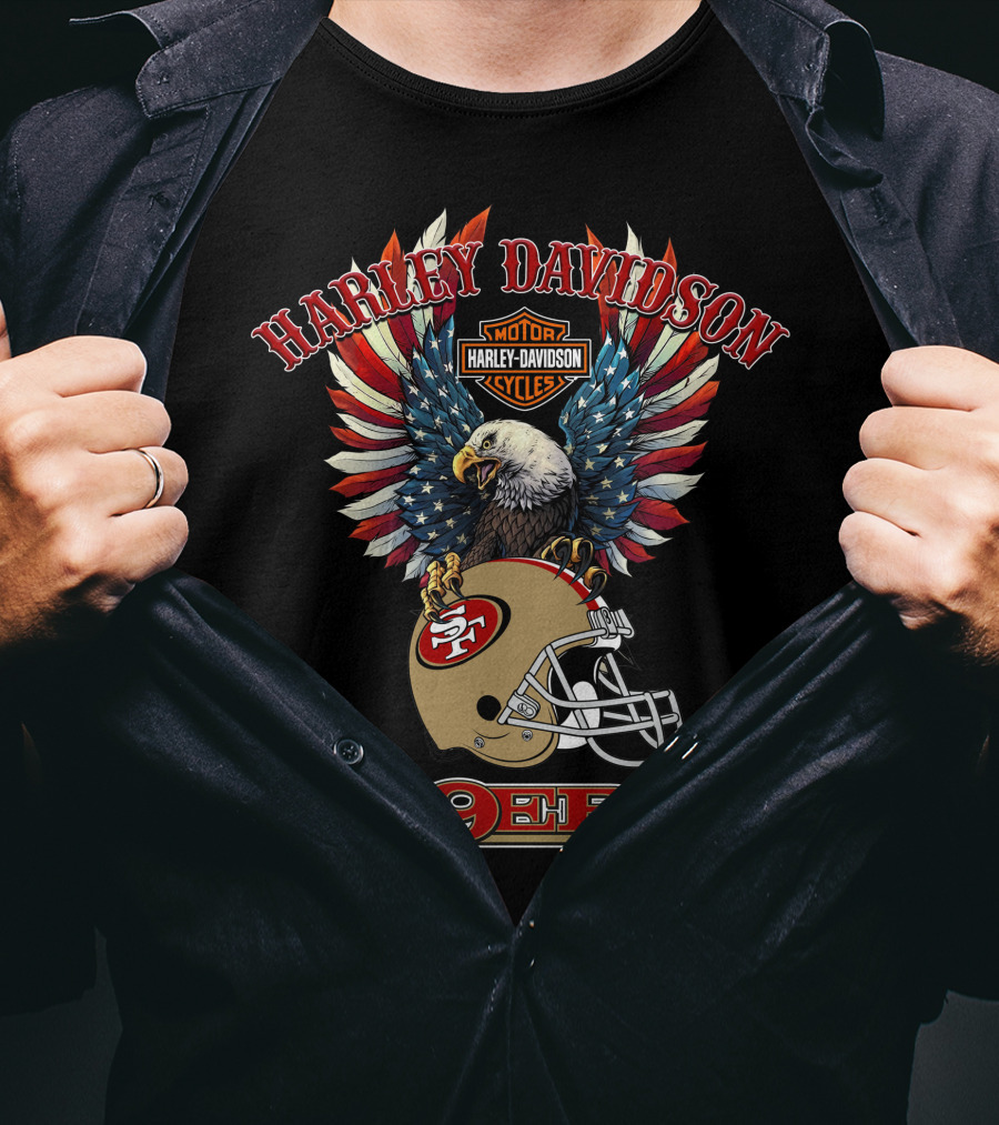 Harley Davidson Motor Cycles 49ers Nfl Bald Eagle Helmet T-Shirt