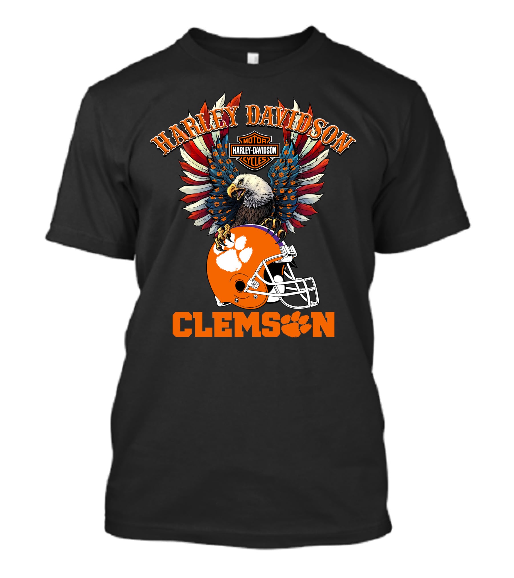 Harley Davidson Clemson Tigers Ncaa Football Bald Eagle T-Shirt
