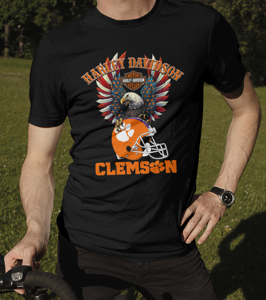Harley Davidson Clemson Tigers Ncaa Football Bald Eagle T-Shirt