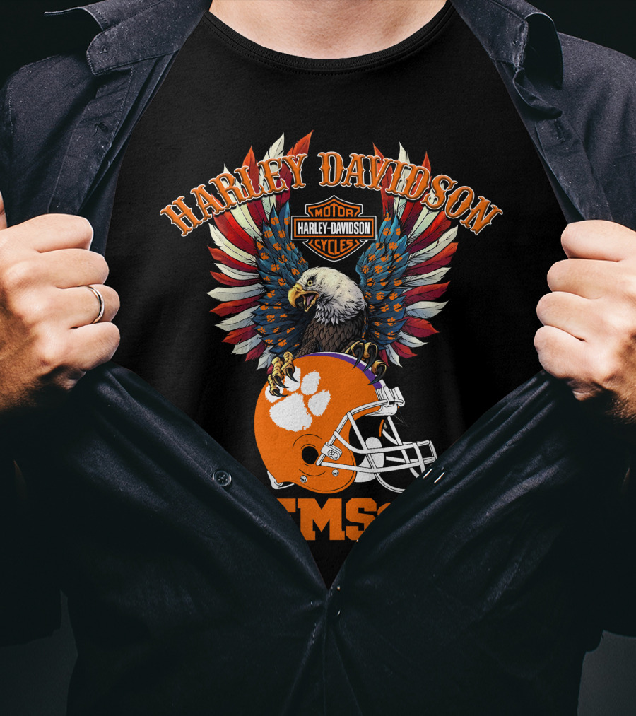 Harley Davidson Clemson Tigers Ncaa Football Bald Eagle T-Shirt
