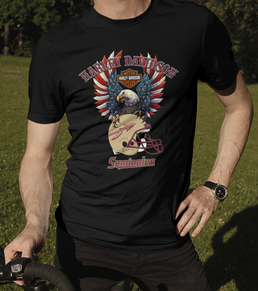 Harley Davidson Motor Cycles Seminoles Football Eagle T-Shirt