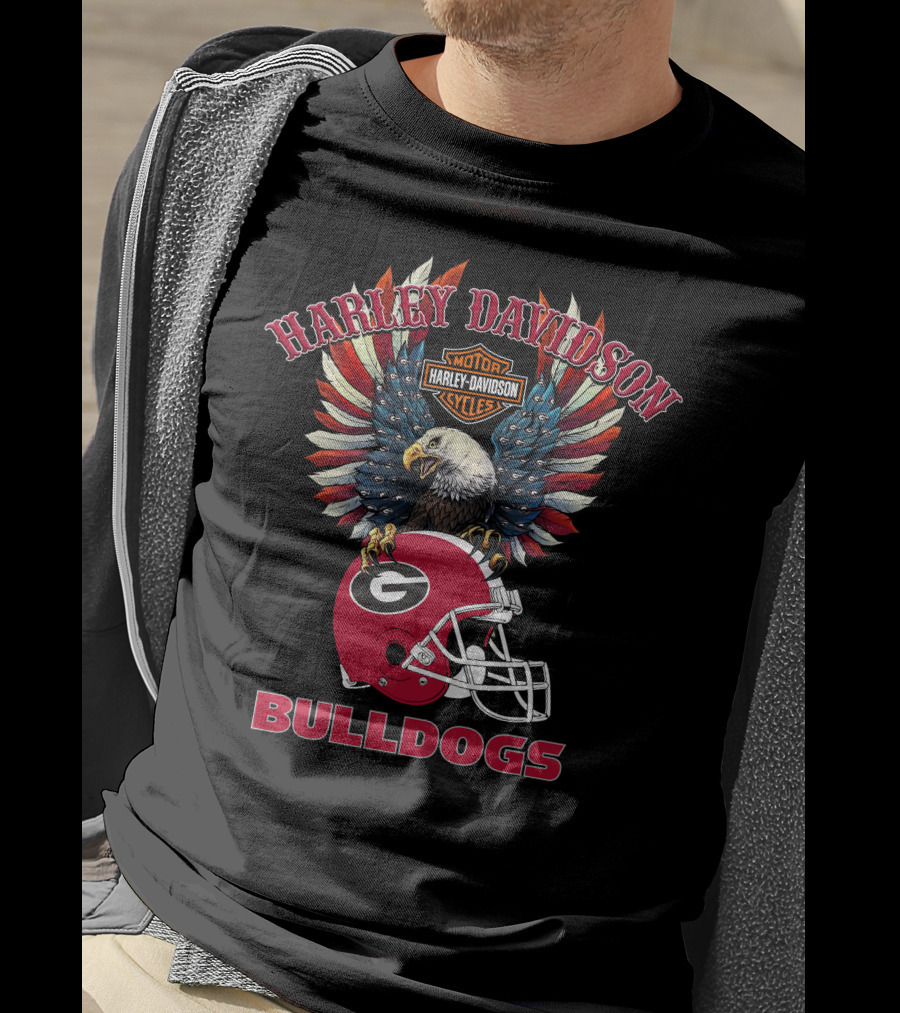 Harley Davidson Motorcycles Bulldogs Ncaa Georgia Football Helmet Eagle Wings T-Shirt