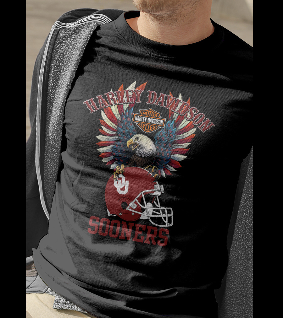 Harley Davidson Motor Cycles Sooners Eagle Oklahoma Helmet T-Shirt