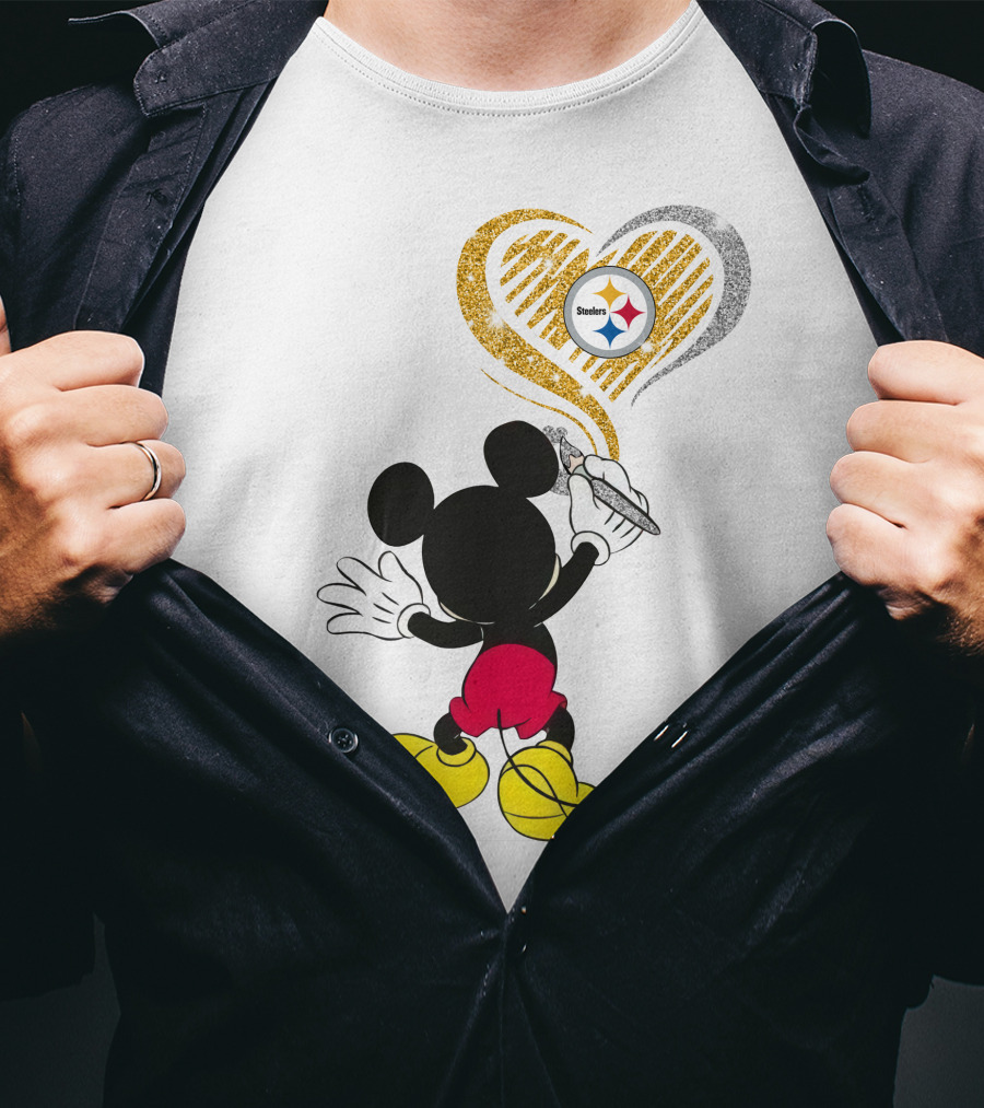 Mickey Mouse Heart Art Pittsburgh Steelers T-Shirt