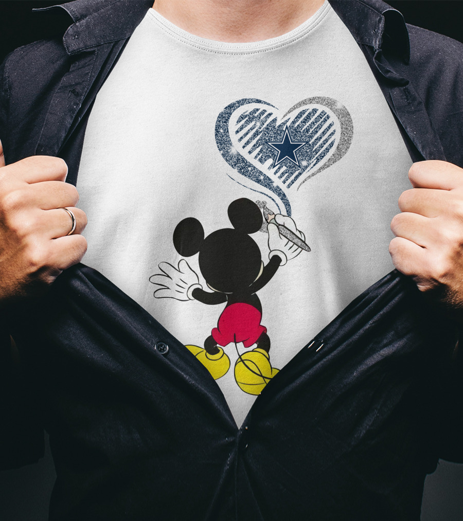 Mickey Painting Dallas Cowboys Heart Star T-Shirt