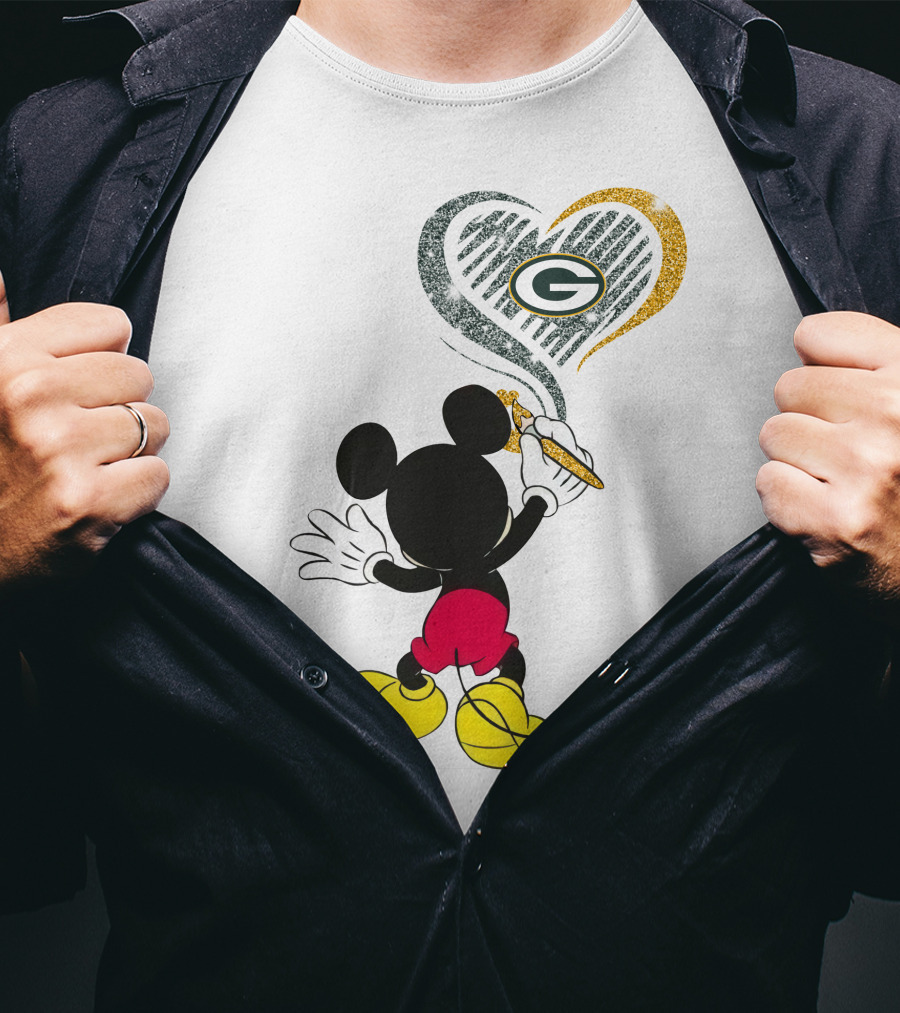 Mickey Mouse Painting Green Bay Packers Heart T-Shirt