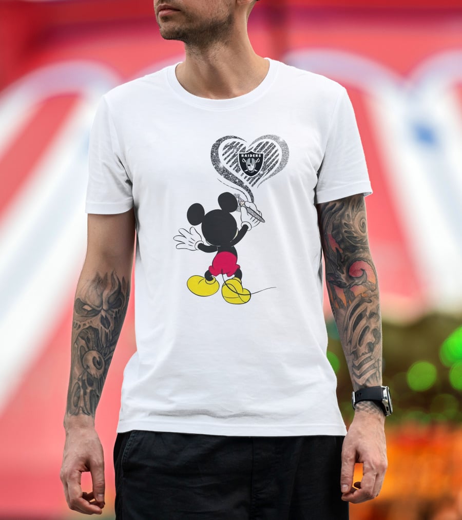 Mickey Mouse Raiders Heart Sketch 23-Oakland Raiders T-Shirt