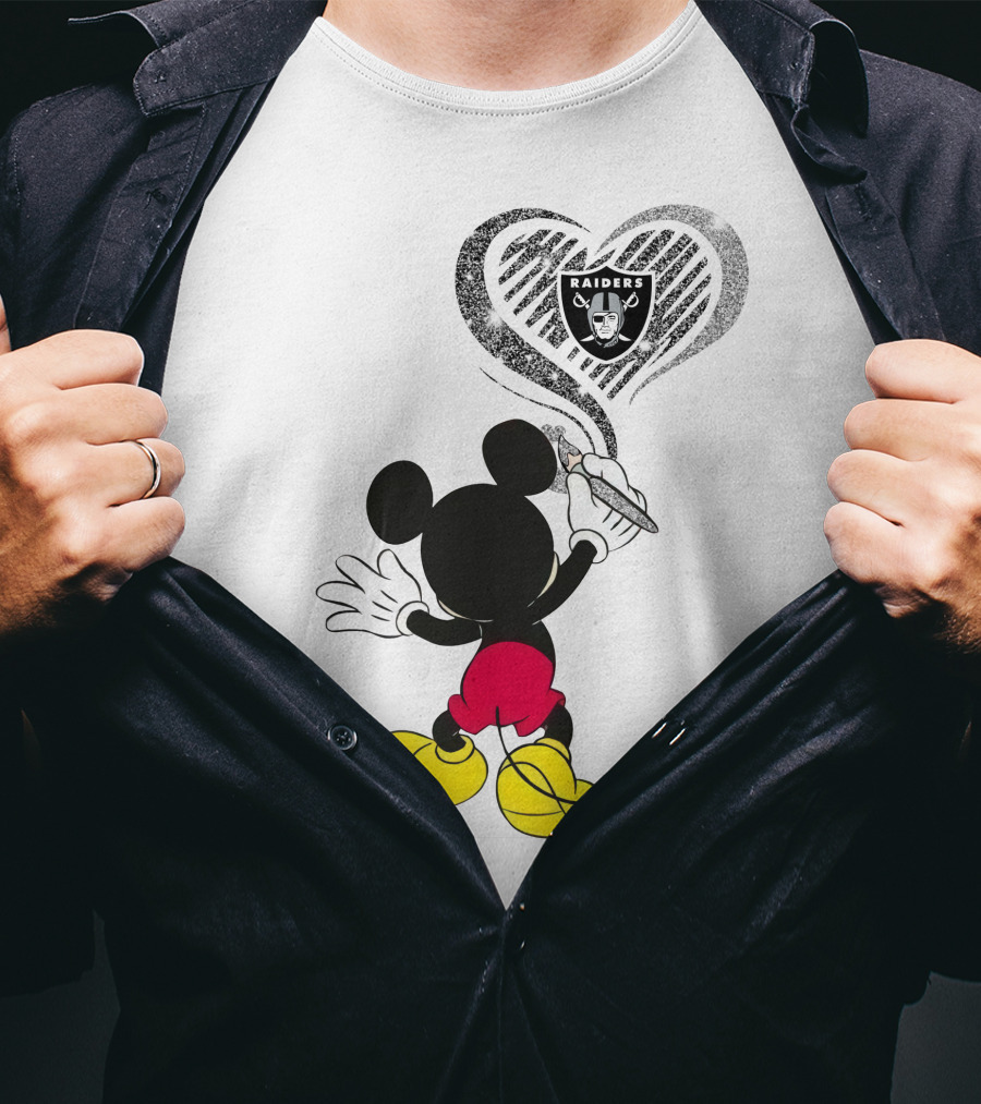 Mickey Mouse Raiders Heart Sketch 23-Oakland Raiders T-Shirt