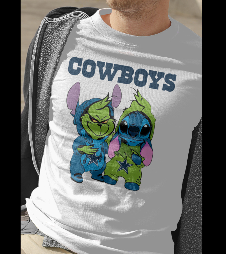 Cowboys Disney NFL Stitch Grinch Character Mashup T-Shirt