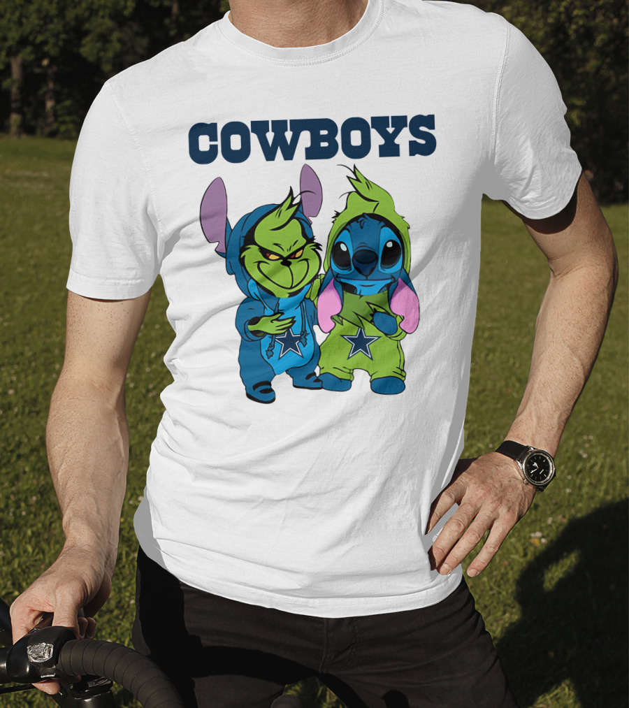Cowboys Disney NFL Stitch Grinch Character Mashup T-Shirt