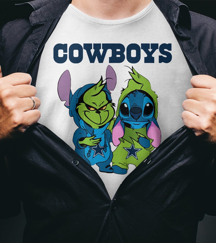 Cowboys Disney NFL Stitch Grinch Character Mashup T-Shirt