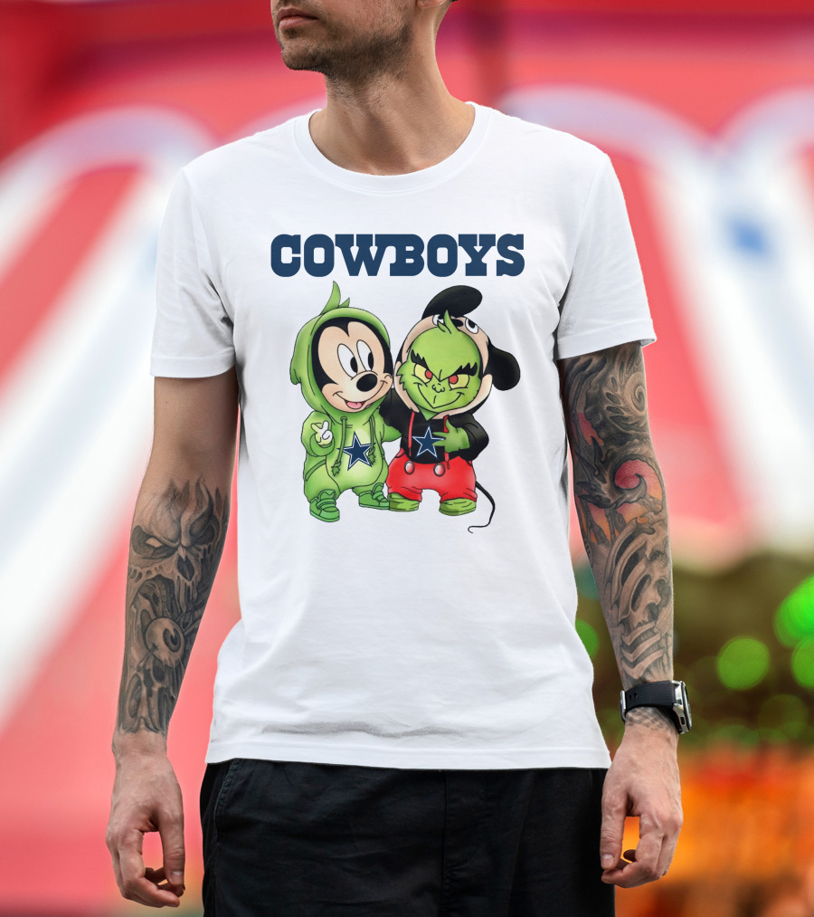 Cowboys Mickey Mouse And Grinch Collaboration Football Fan Style T-Shirt
