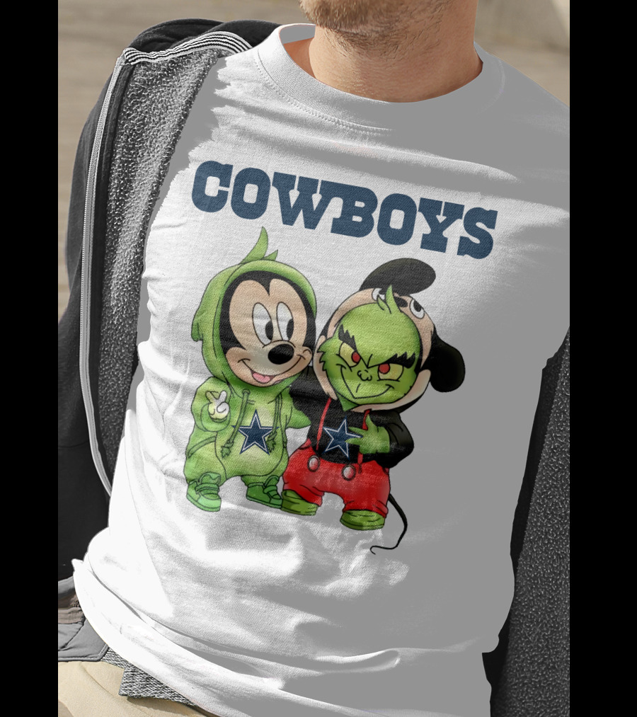 Cowboys Mickey Mouse And Grinch Collaboration Football Fan Style T-Shirt