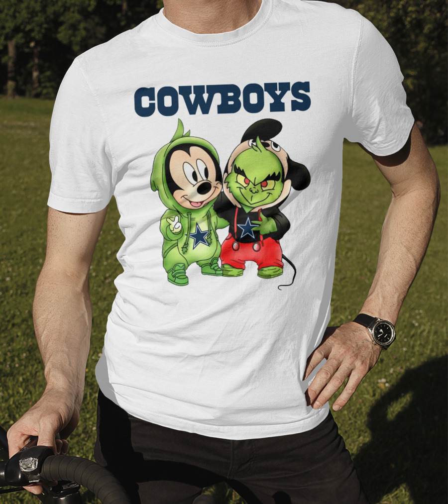 Cowboys Mickey Mouse And Grinch Collaboration Football Fan Style T-Shirt